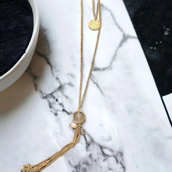 Bohemian Long Layered Tassel Gold Plated Drop Necklace - Picture 1 of 3